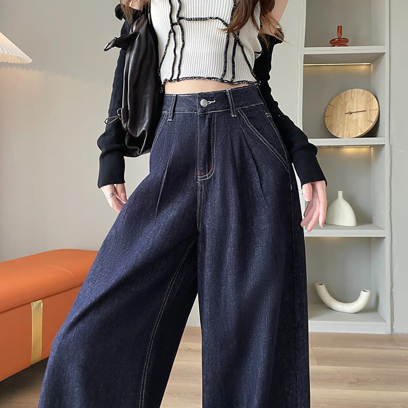 デニムワイドパンツ ウルトラワイドハイウエストタックデニムロングパンツ