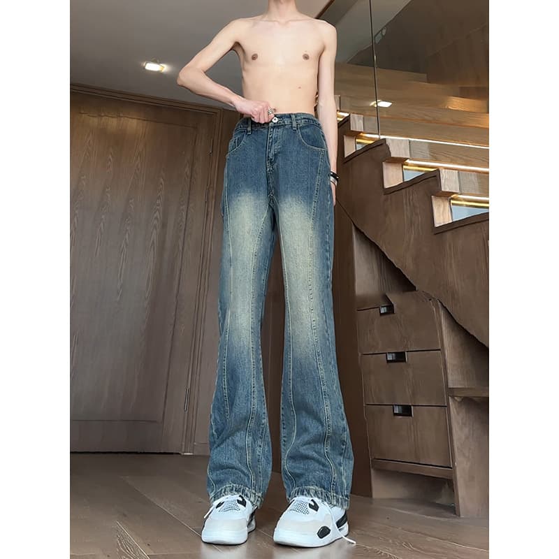 デニムワイドパンツ メンズデニムワイドストレートロングパンツ