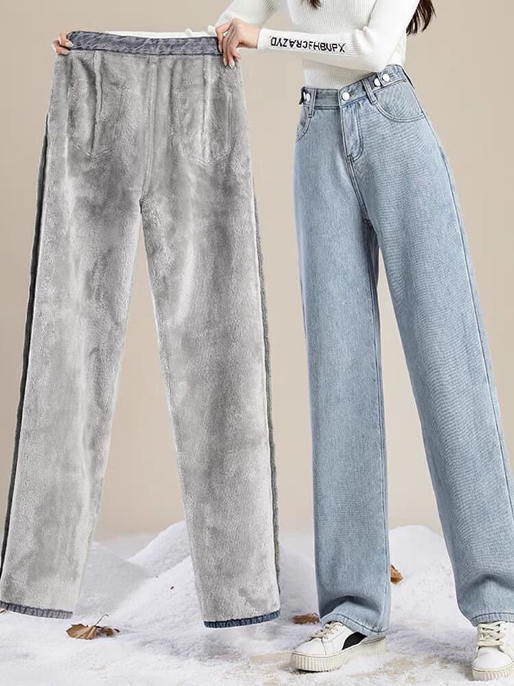 冬向け もこもこ裏起毛デニムワイドパンツ