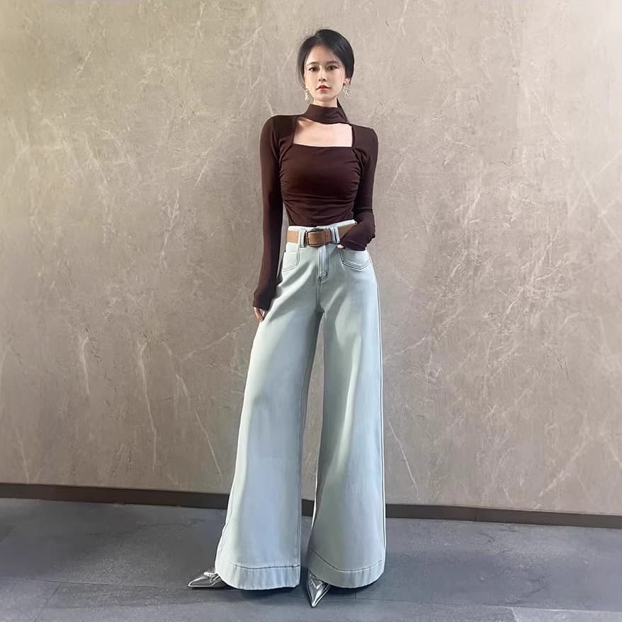 デニムワイドパンツ ハイウエストワイドフレアデニムパンツ