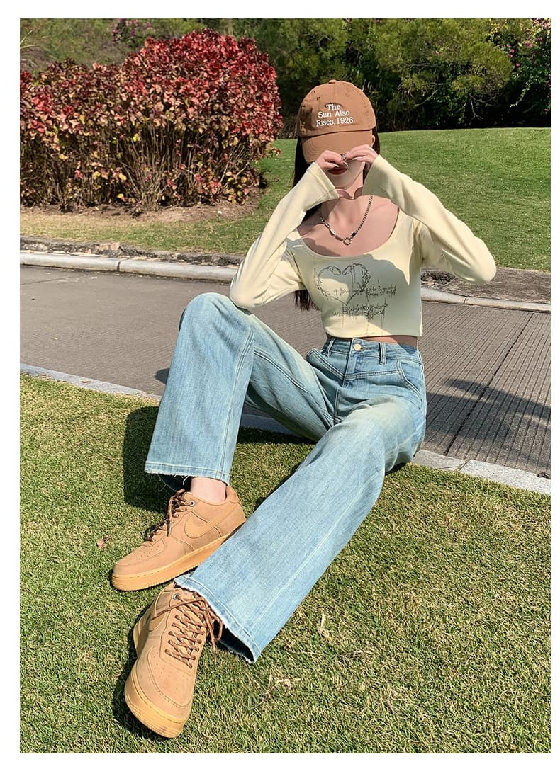 デニムワイドパンツ ビンテージ調美シルエットハイウエストワイドパンツ