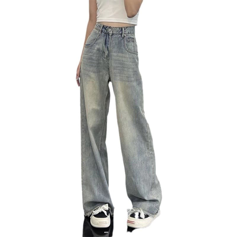 デニムワイドパンツ ヴィンテージ加工美シルエット ハイウエストデニムワイドストレート