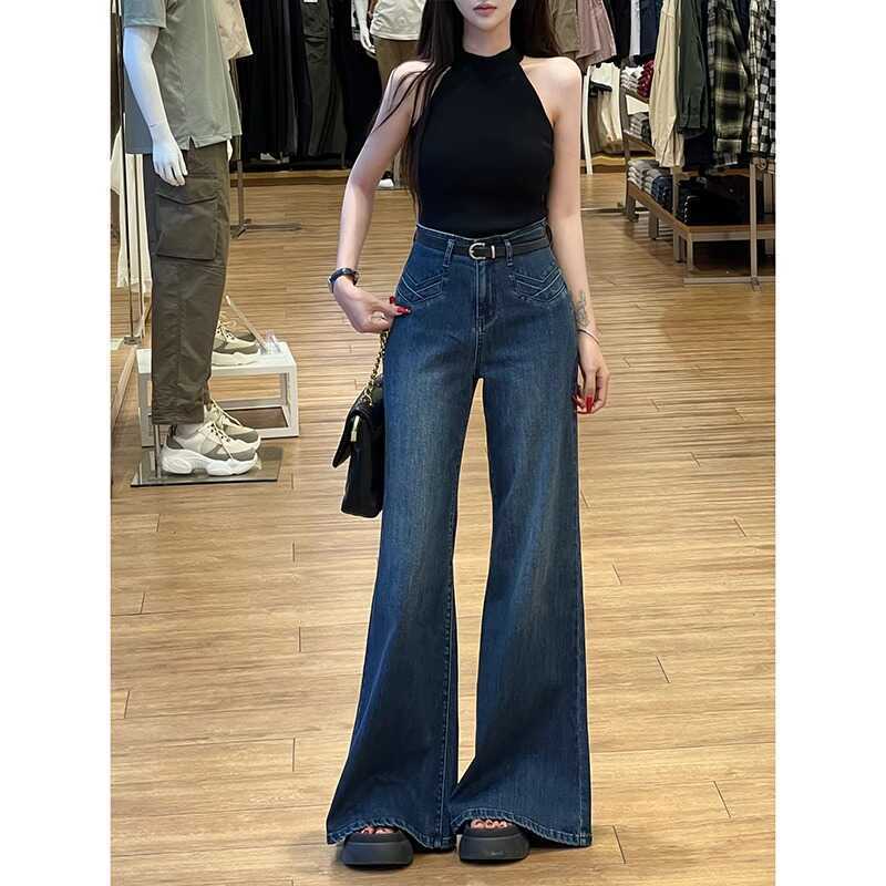 デニムワイドパンツ 韓国ハイウエストフレアワイドデニム