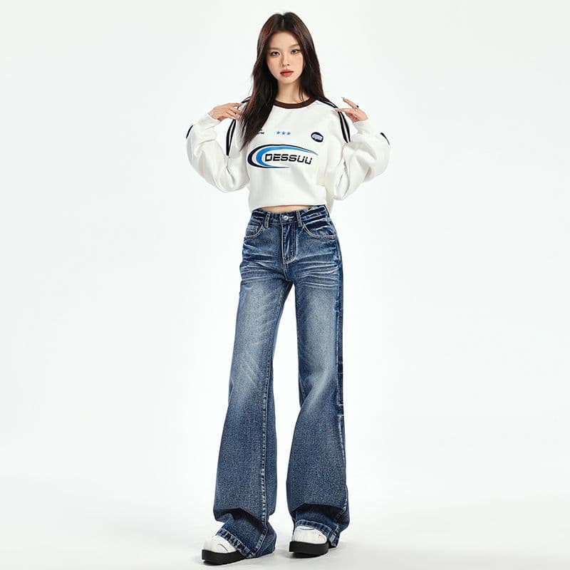 スタイルアップ ハイウエストデニムワイドパンツ