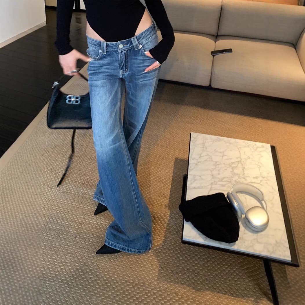 デニムワイドパンツ ゆったりフレアデニムパンツ