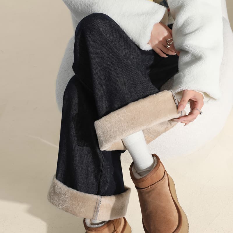 デニムワイドパンツ ふわもこ裏地付き 冬季用 ワイドデニムパンツ