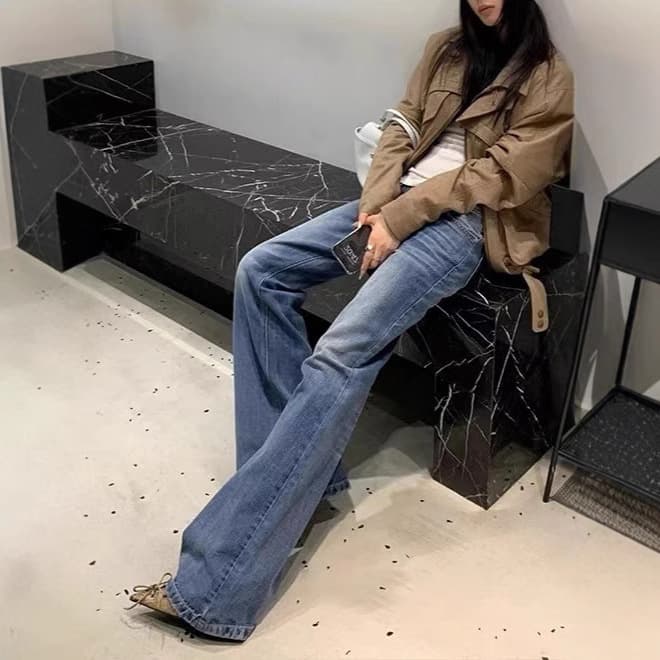 デニムワイドパンツ ゆったりフレアデニムパンツ