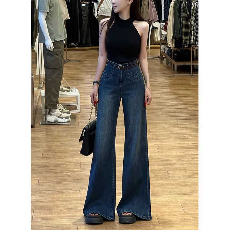 デニムワイドパンツ 韓国ハイウエストフレアワイドデニム