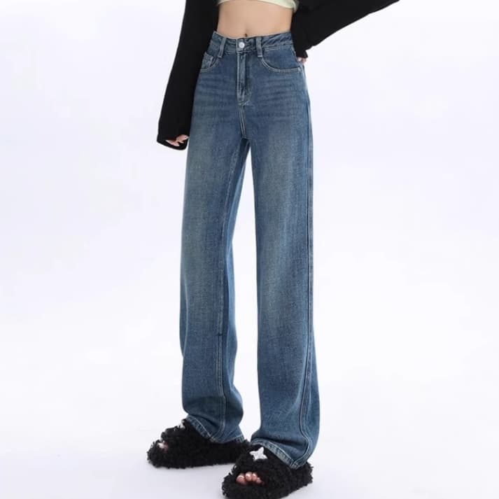 すっきりシルエット デニムワイドパンツ