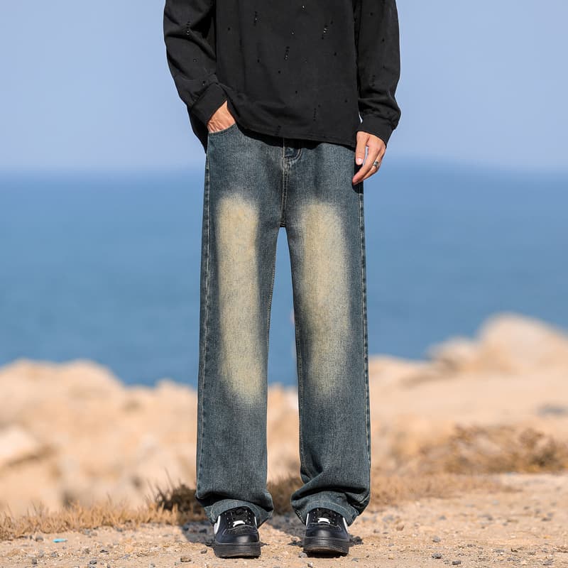 デニムワイドパンツ ゆとりのある上品デニムパンツ