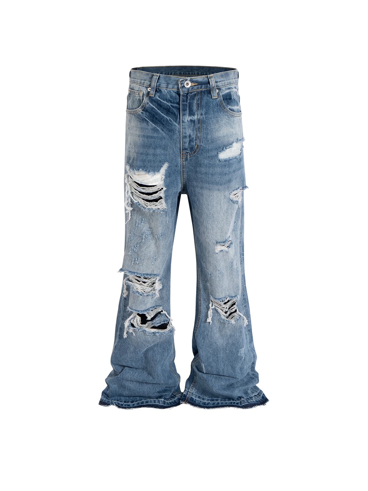 デニムワイドパンツ クラッシュ加工デニムワイドストレート