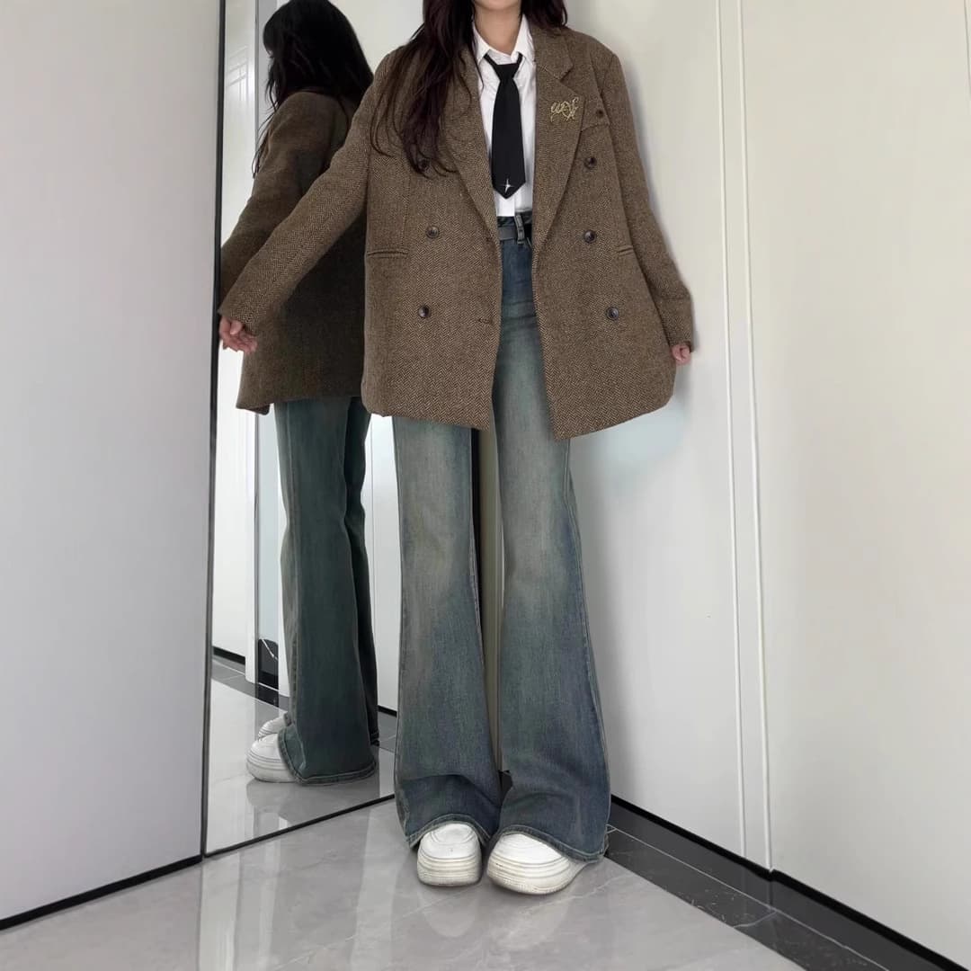 デニムワイドパンツ 韓国 ハイウエストゆったりフィットデニム