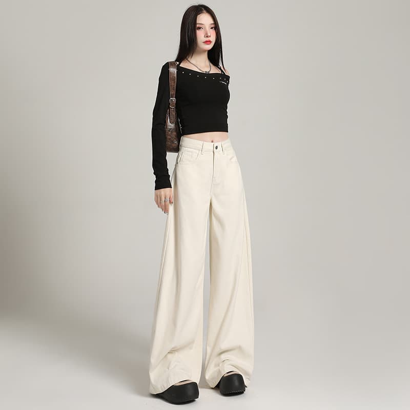 デニムワイドパンツ 大人気 幅広 ハイウエストワイドフレアデニムパンツ