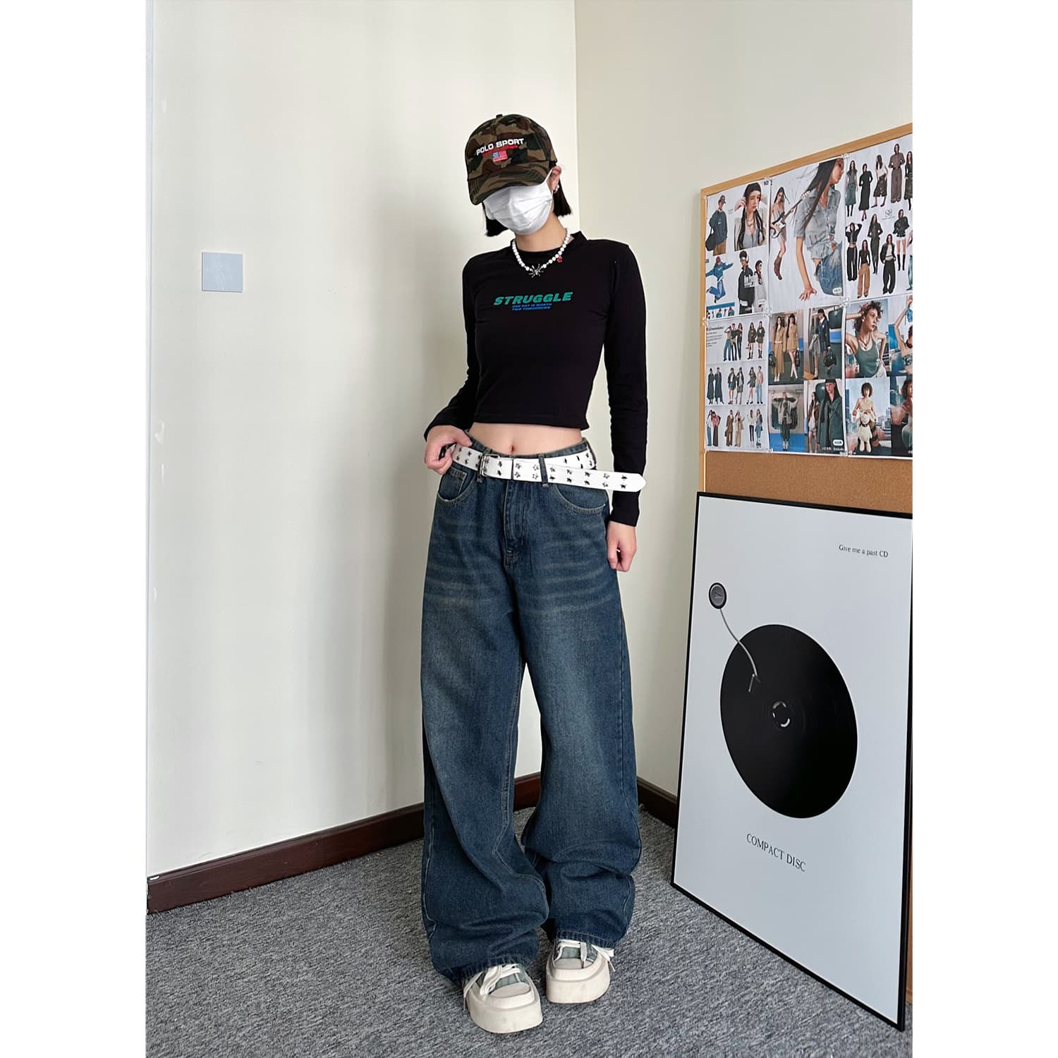 ゆったり幅広デニムワイドパンツ