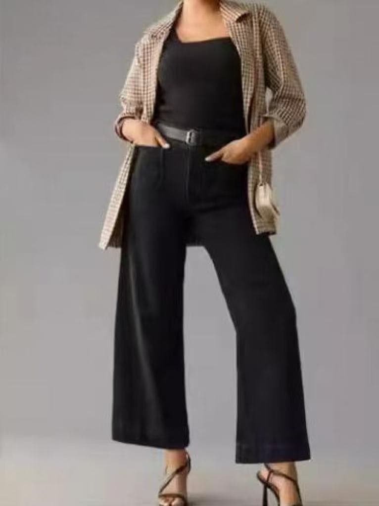 デニムワイドパンツ すっきりシルエットストレートワイドパンツ