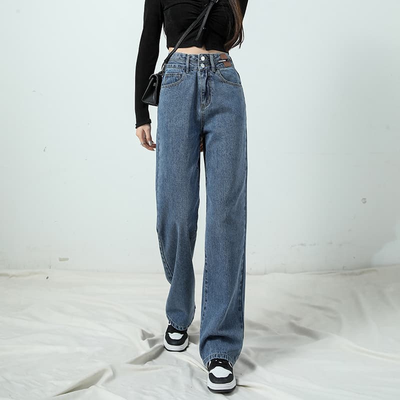 デニムワイドパンツ ゆったり幅広ストレートワイドシルエット レディース用ジーンズ