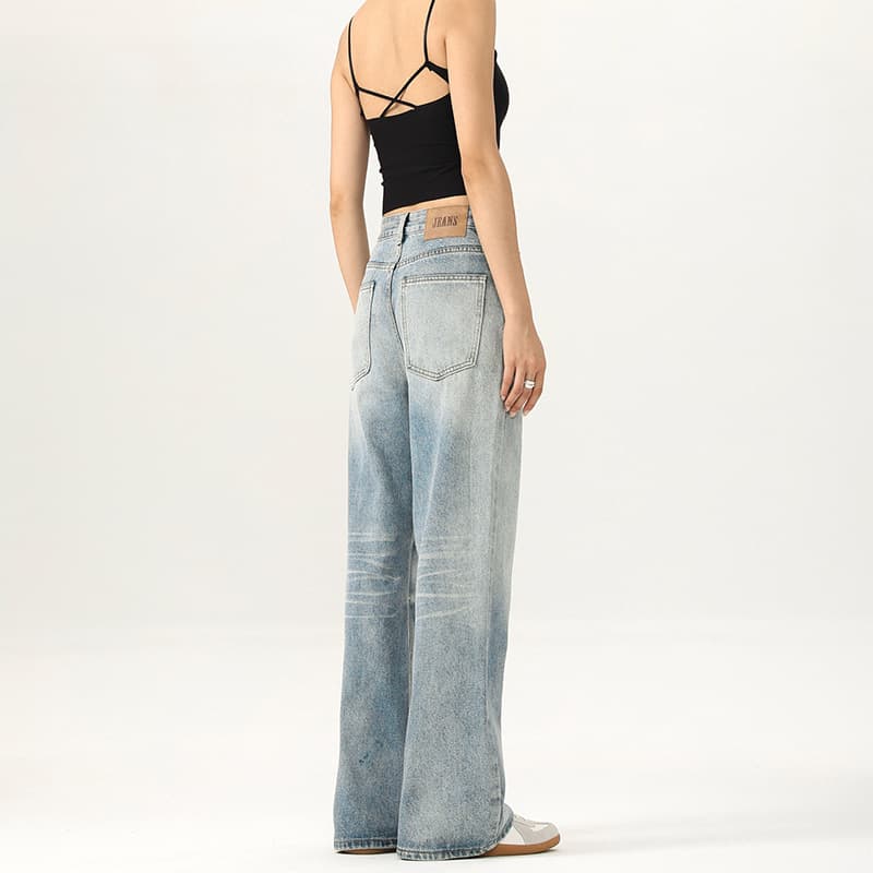 デニムワイドパンツ レディースゆったり幅広ワイドストレートジーンズ