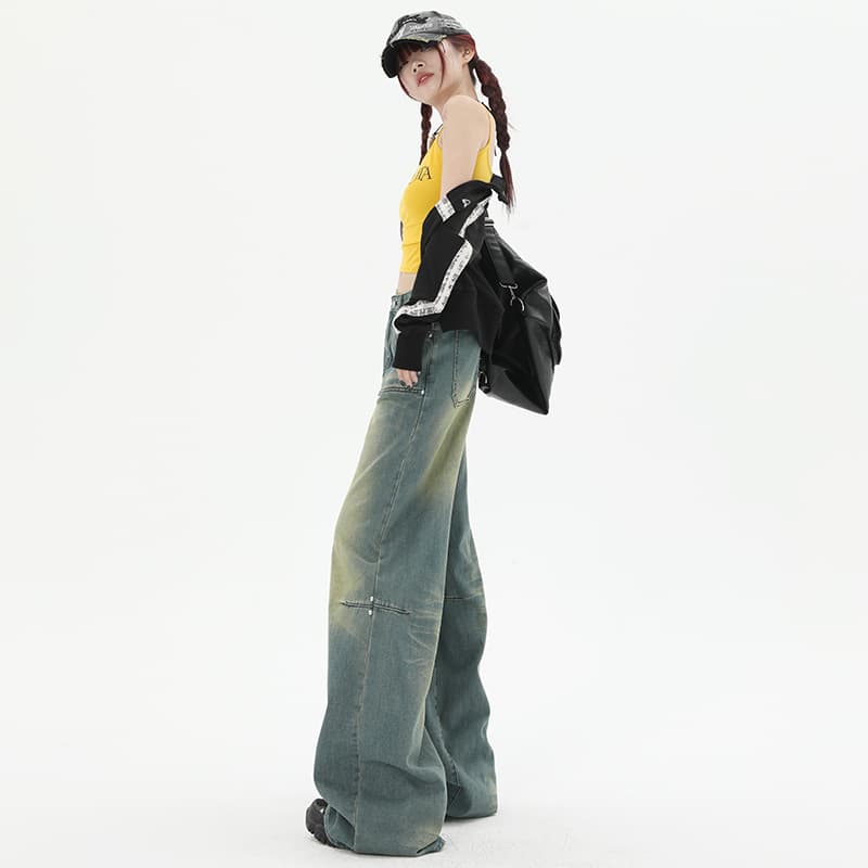 ストリート系デニムワイドパンツ