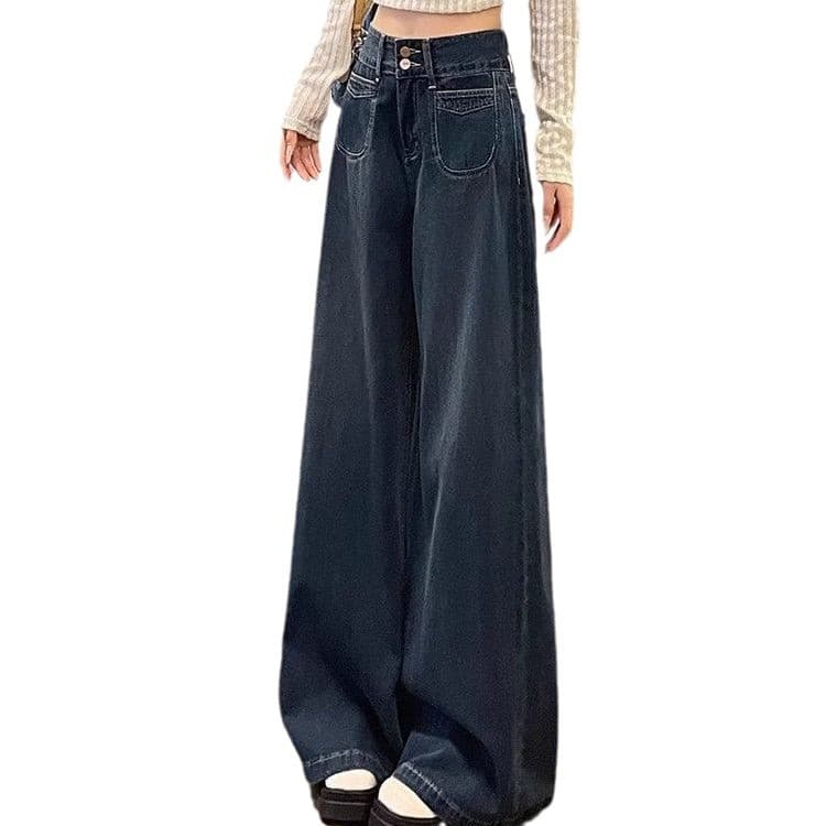 デニムワイドパンツ 究極のワイドフレアハイウエストタックデニムパンツ