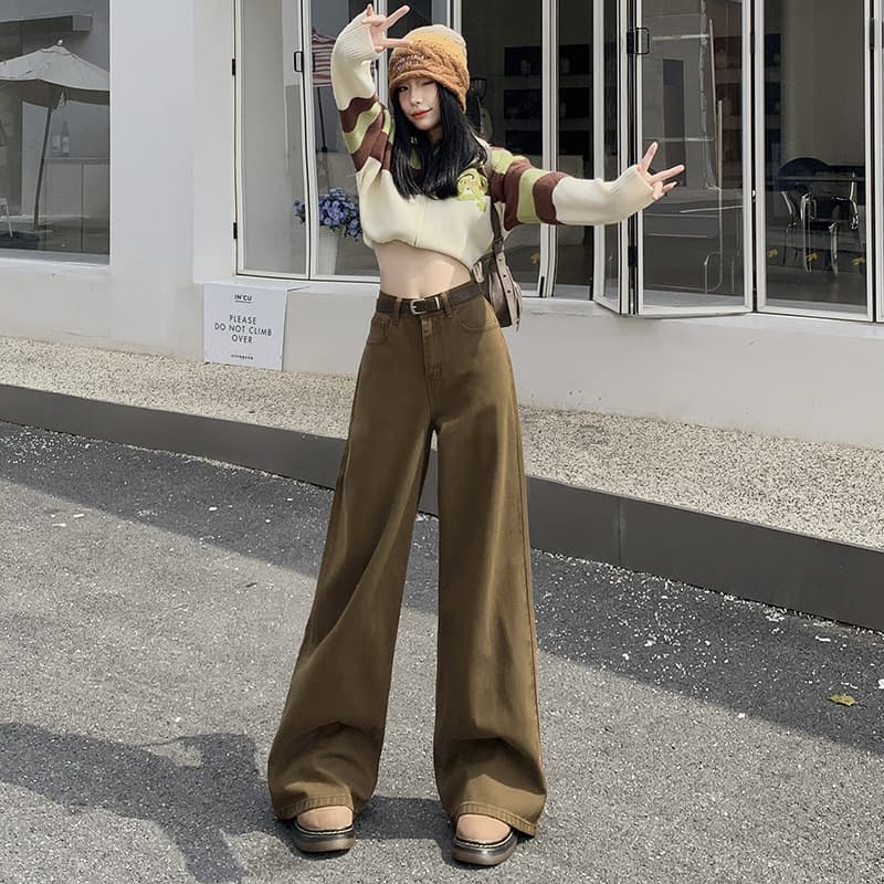 ハイウエストデニムワイドパンツ