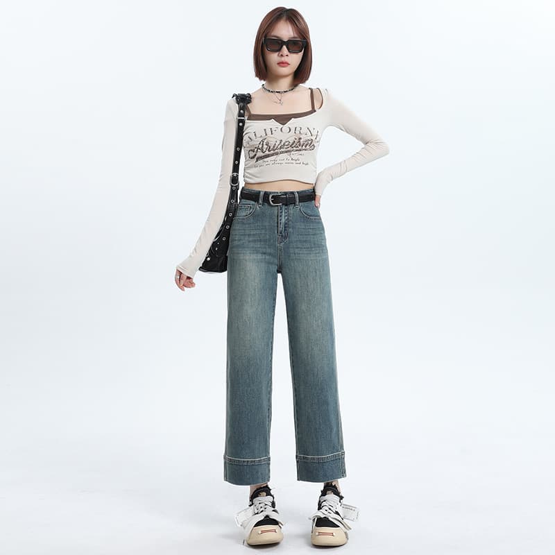 クロップド丈デニムワイドパンツ