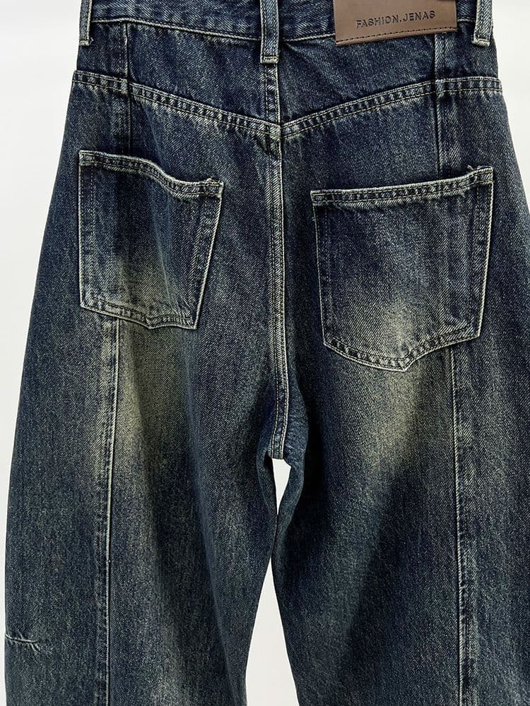 デニムワイドパンツ ヴィンテージ加工バルーンデニム