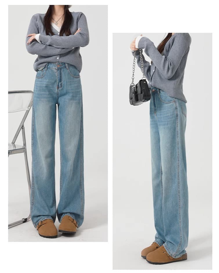 デニムワイドパンツ レディース リラックスストレートジーンズ