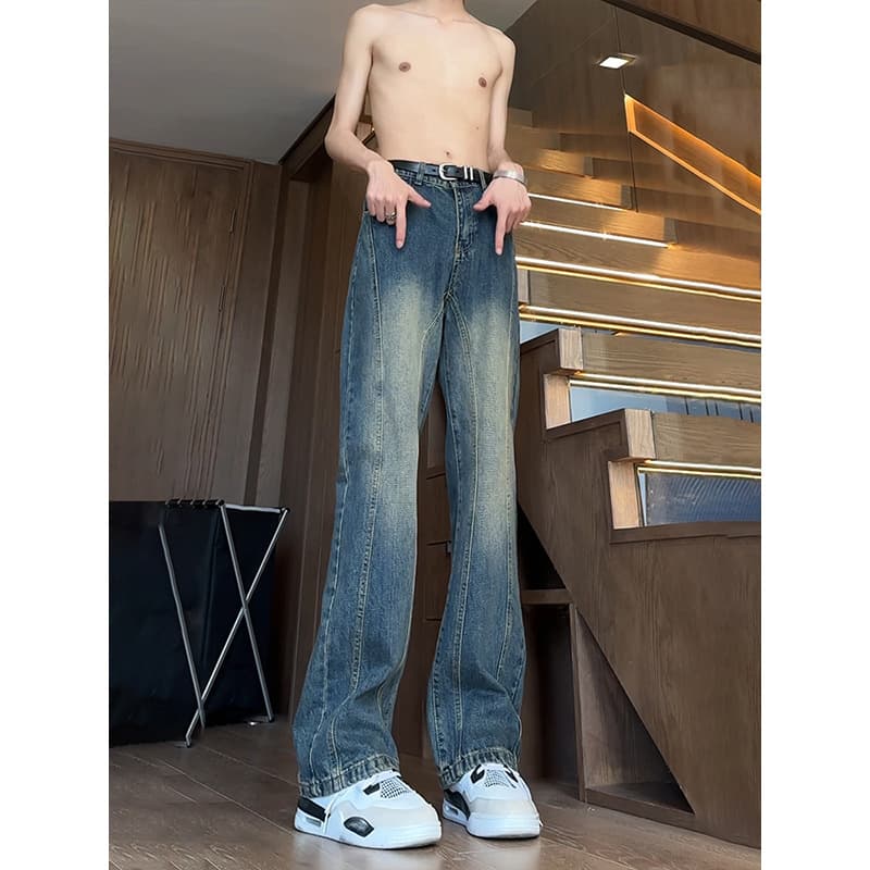 デニムワイドパンツ メンズデニムワイドストレートロングパンツ