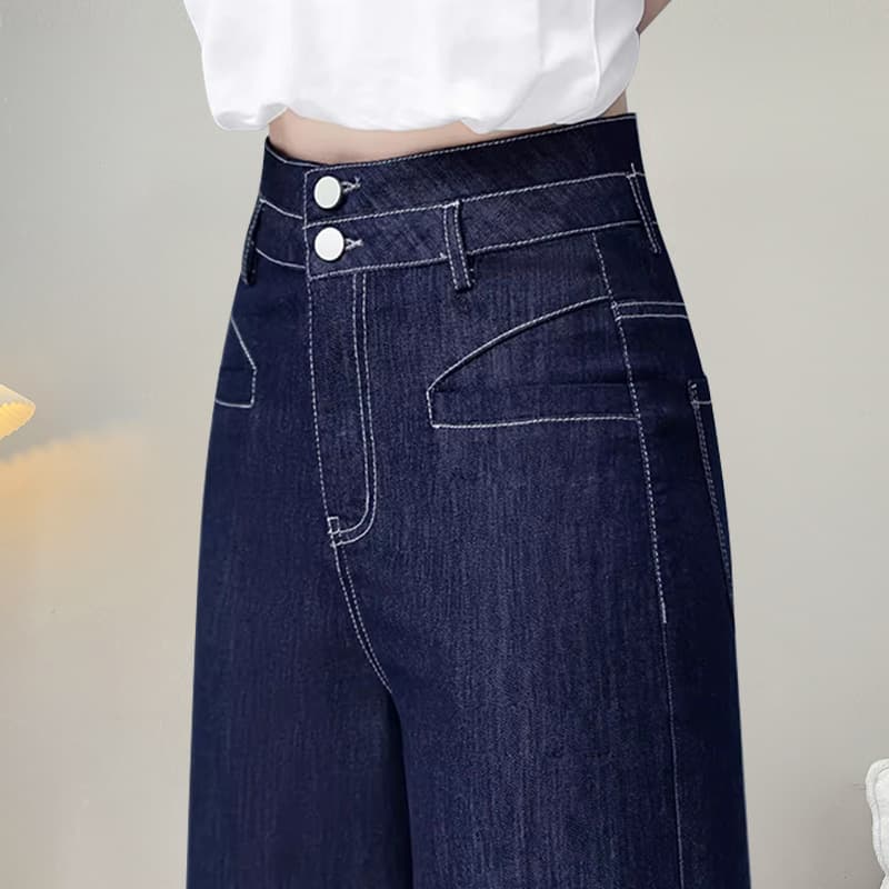 レトロスタイルハイウエストデニムワイドパンツ