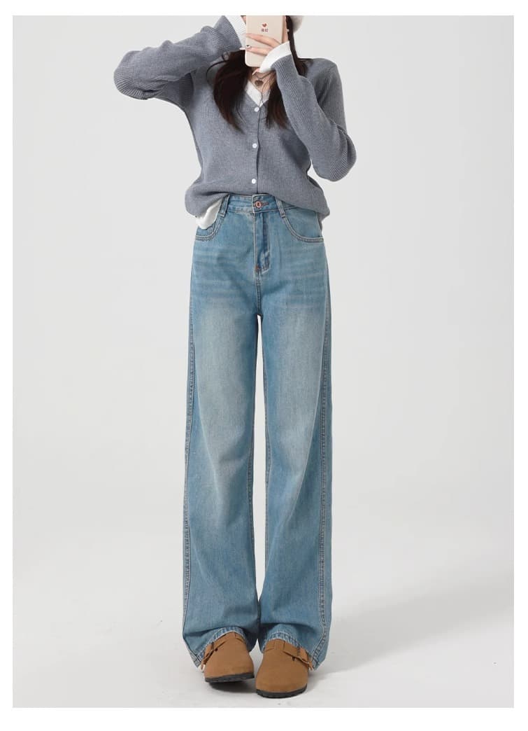 デニムワイドパンツ レディース リラックスストレートジーンズ