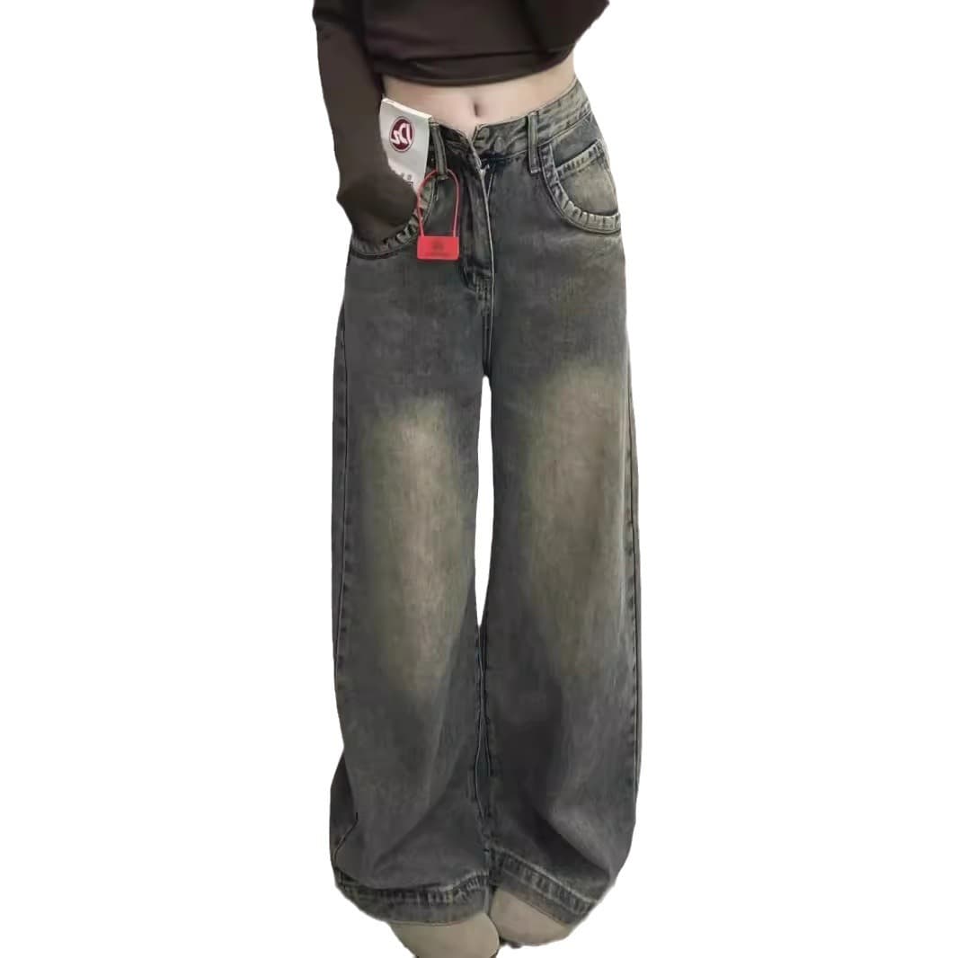 ゆったり幅広デニムワイドパンツ ウォッシュ加工