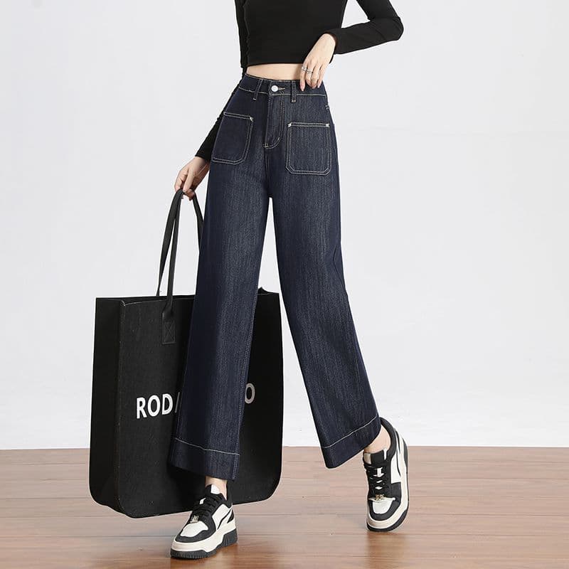 デニムワイドパンツ レディース クラシカルストレートハイウエストデニムパンツ ジーンズ