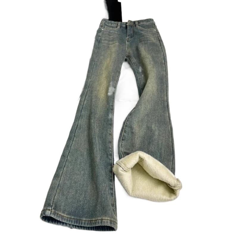デニムワイドパンツ レトロ感漂うワイドフレアデニムパンツ