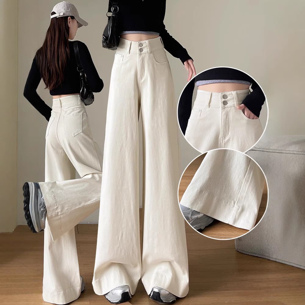 デニムワイドパンツ ドレープ感際立つ美脚パンツ