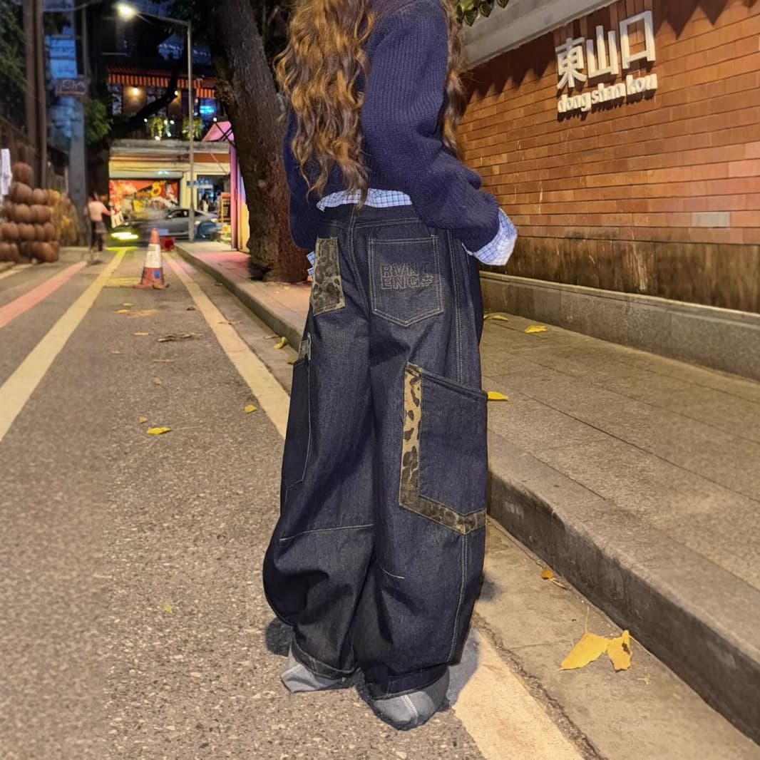 デニムワイドパンツ デザインパッチ ワイドデニム