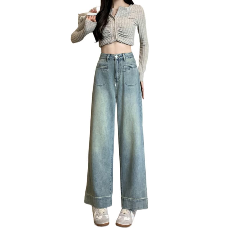 デニムワイドパンツ ハイウエスト 韓国 ワイドストレートデニム