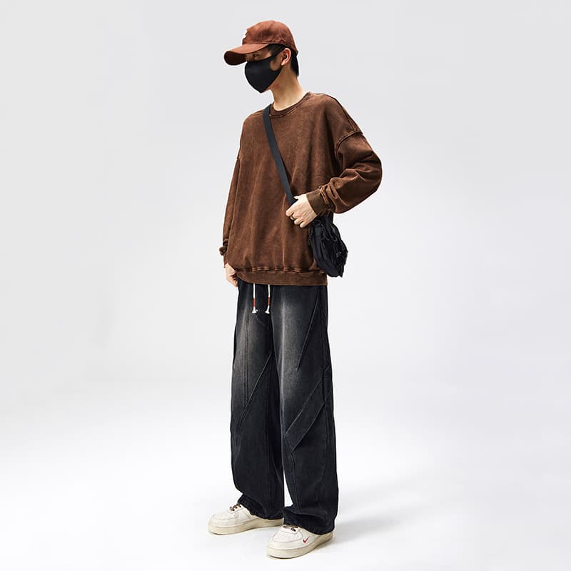 デニムワイドパンツ ゆったりドローコードデニムパンツ