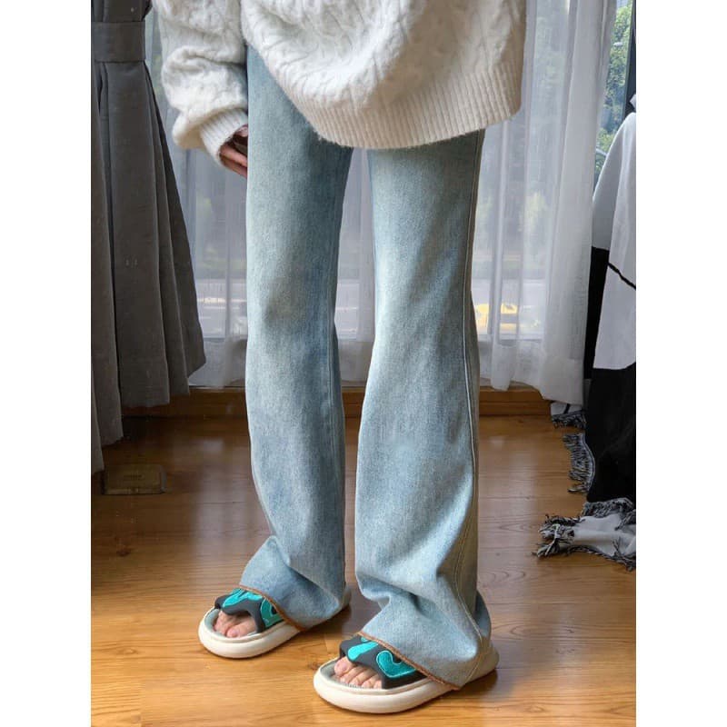 デニムワイドパンツ 裾広がりフレアデニムパンツ