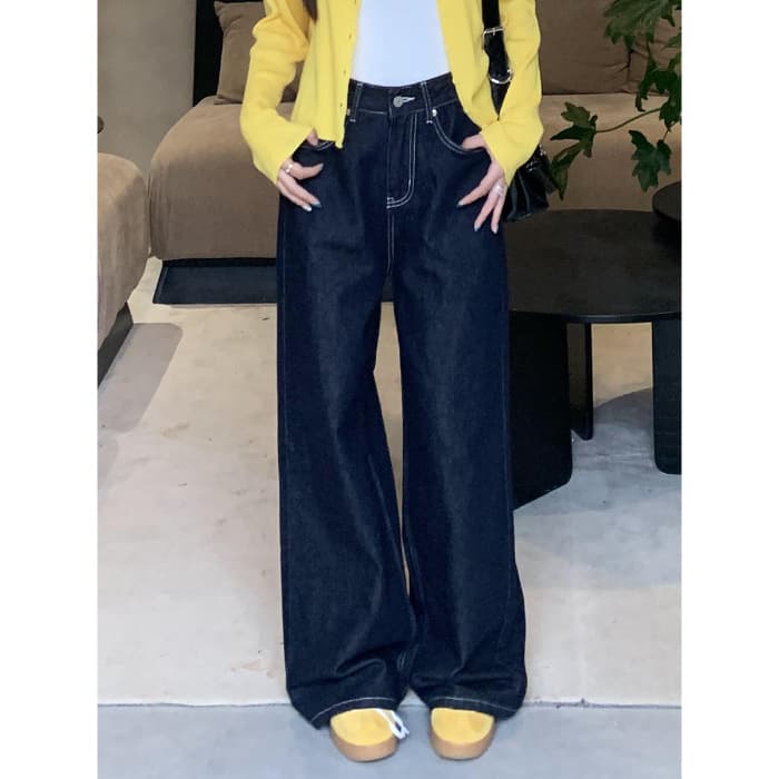 レディース ゆったり幅広デニムワイドパンツ ストレートジーンズ