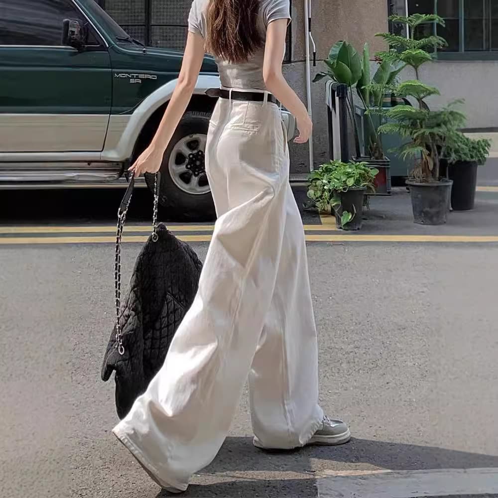 ゆったり幅広ハイウエストタックデニムワイドパンツ