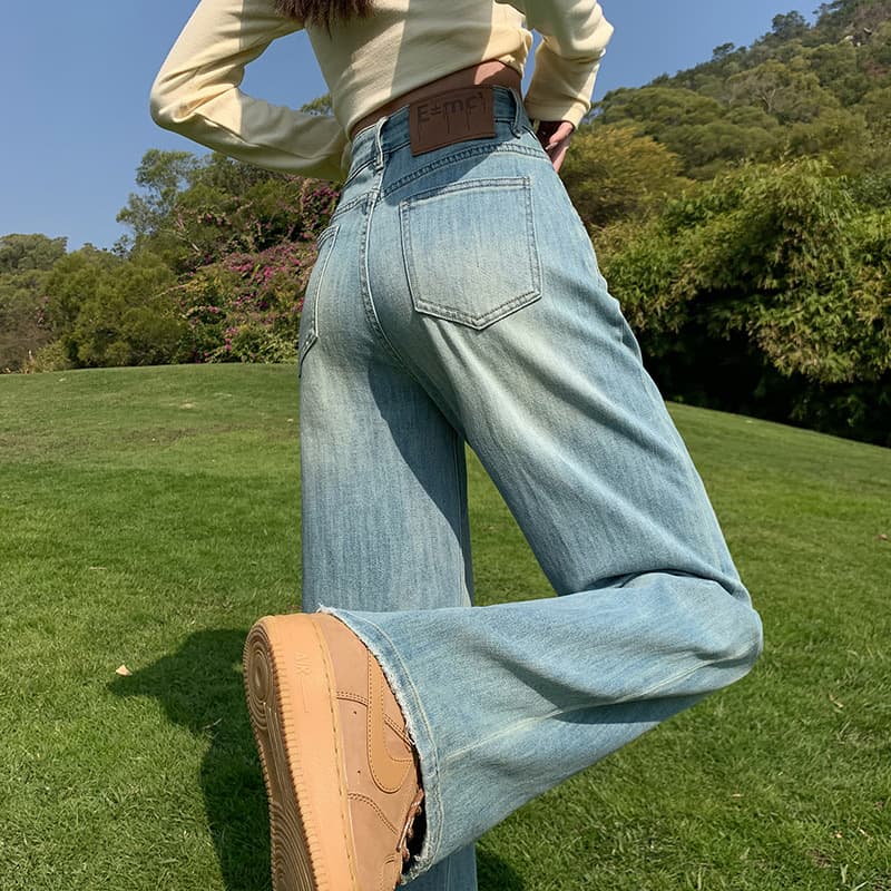 デニムワイドパンツ ビンテージ調美シルエットハイウエストワイドパンツ