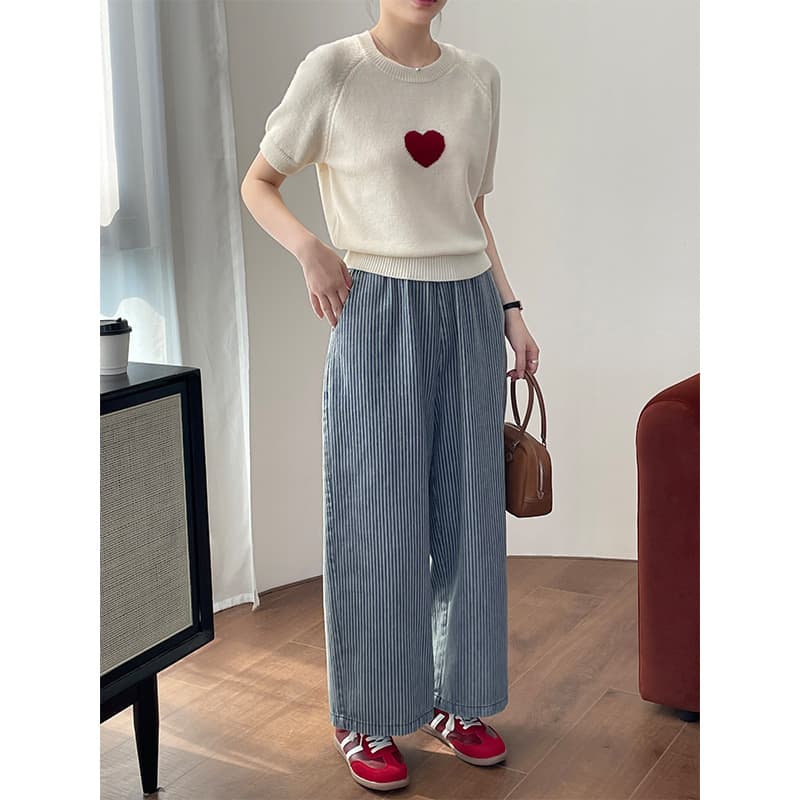 デニムワイドパンツ 小粋なゆったり幅広デニムパンツ