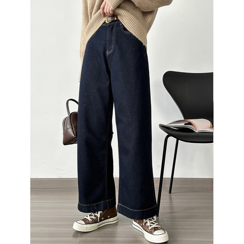 しなやかデニムワイドパンツ ストレート