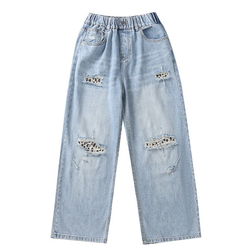 デニムワイドパンツ ダメージ加工 美シルエット ハイウエストルーズワイドデニムパンツ