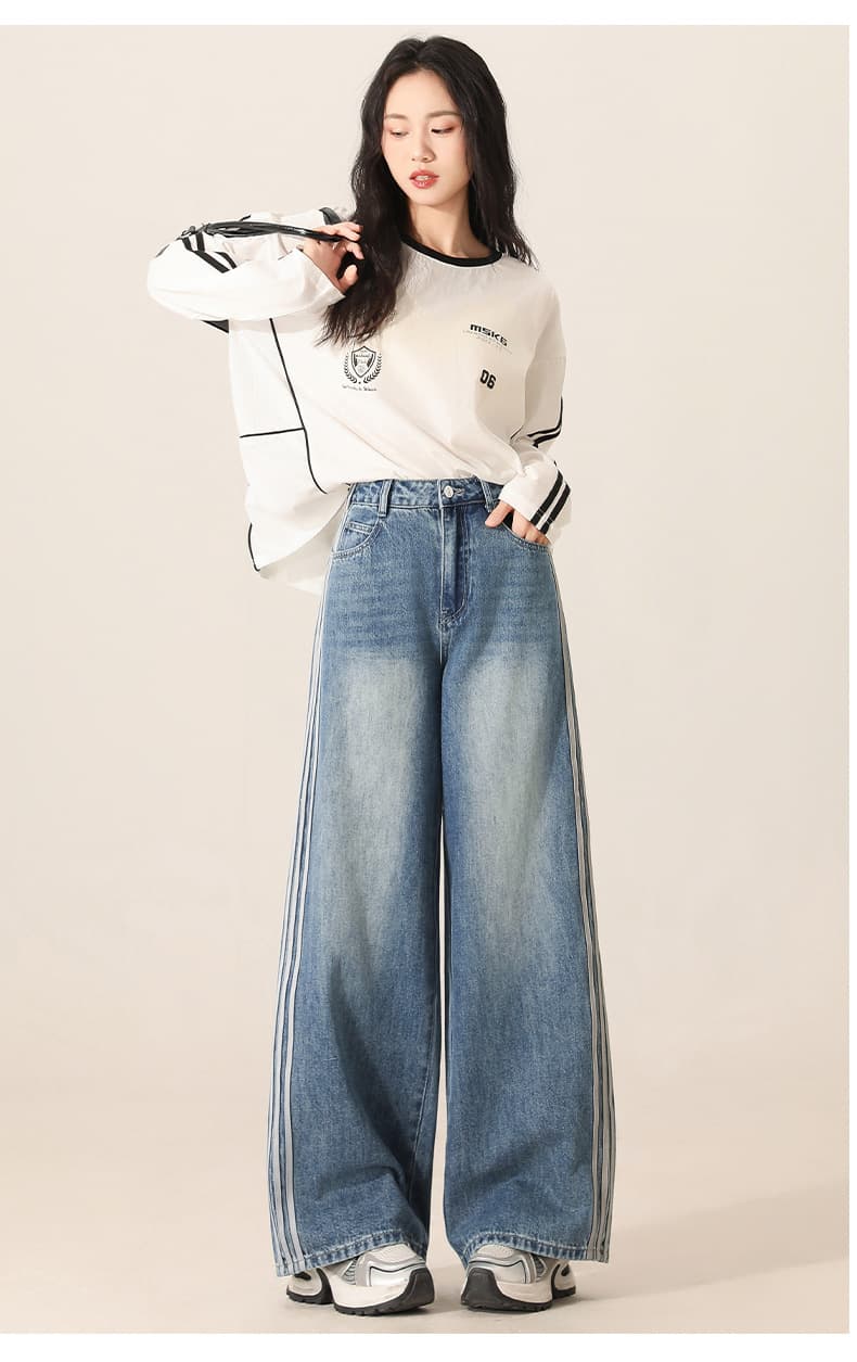 デニムワイドパンツ 秋冬 サイドラインワイドデニムパンツ