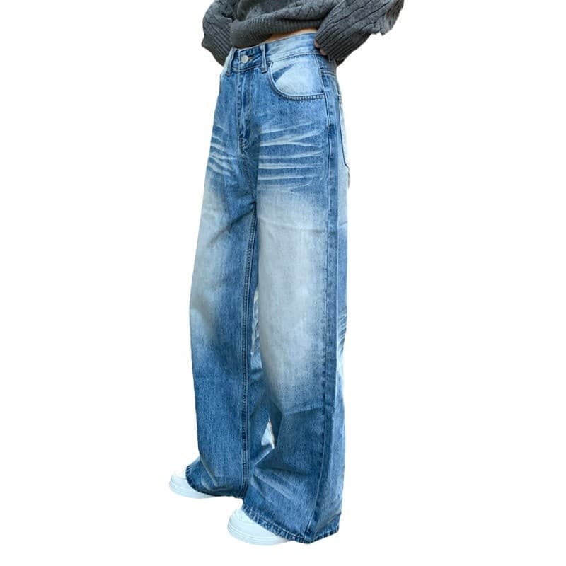 美シルエット ヴィンテージ風ハイウエストデニムワイドパンツ