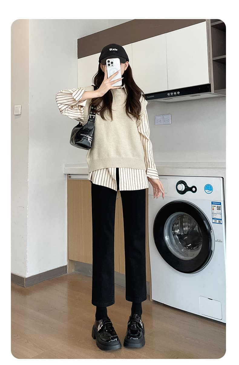 デニムワイドパンツ レディース レトロ感漂うすっきりストレートジーンズ