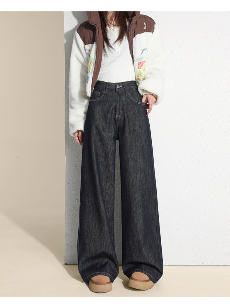 デニムワイドパンツ ふわもこ裏地付き 冬季用 ワイドデニムパンツ