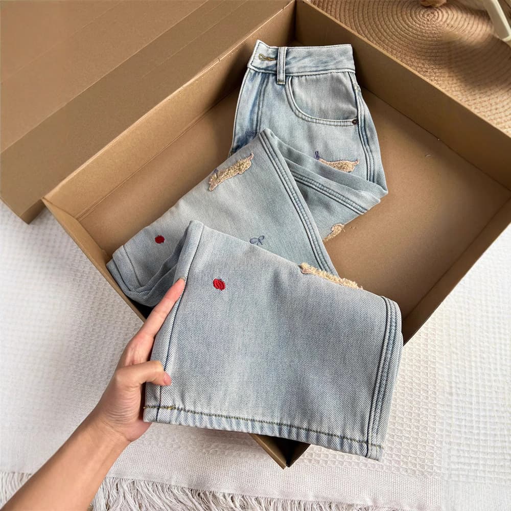 デニムワイドパンツ 冬用裏起毛デニムストレートワイドパンツ