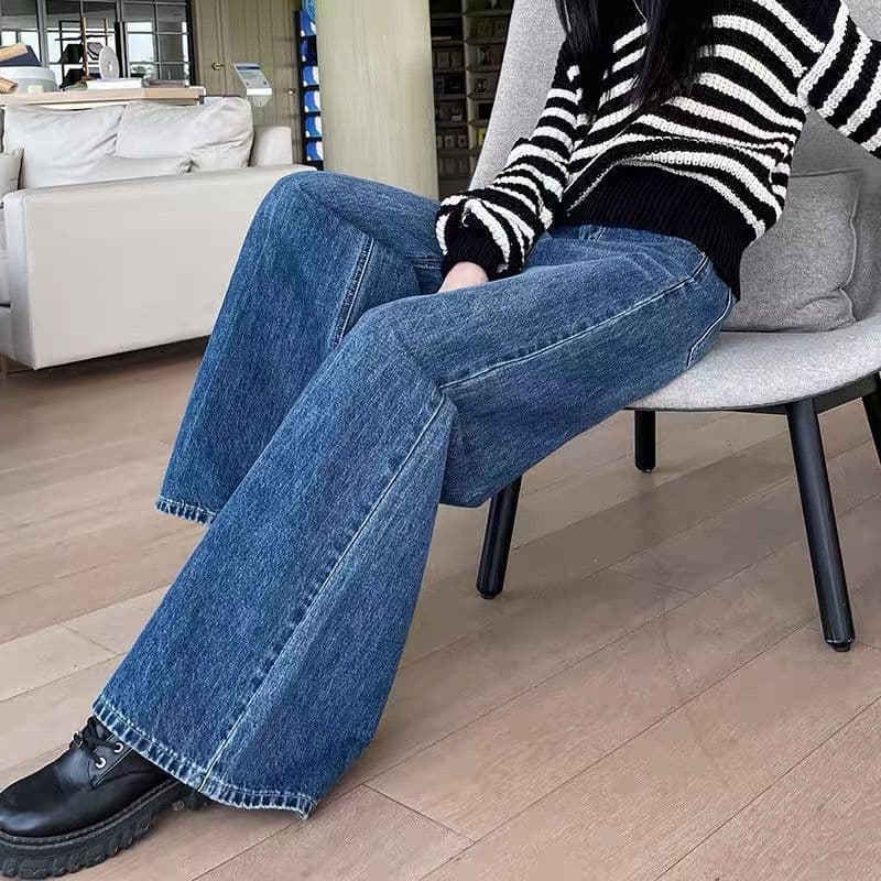 デニムワイドパンツ ハイウエストデニムラインワイドパンツ